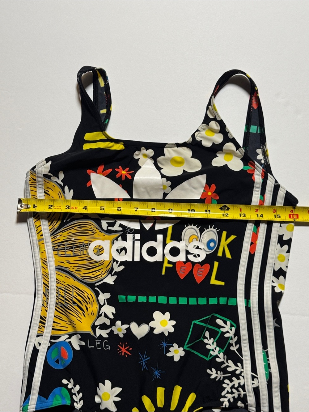 ADIDAS Originals x Pharrell Williams Black Floral Graphic One-Piece Swimsuit LG - Picture 7 of 14